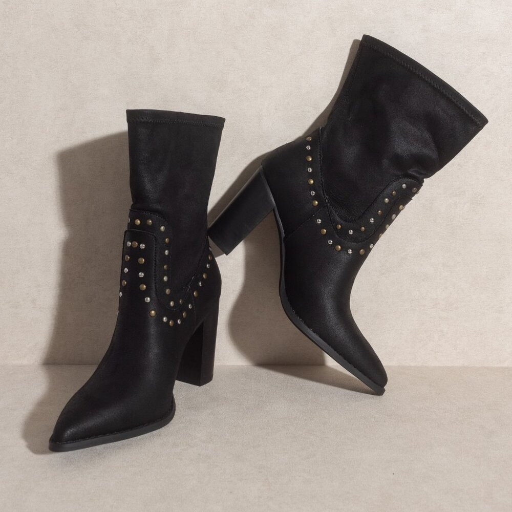 Paris Studded Western Flair High Cut Boots in Black